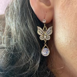 Butterfly & Rhinestone Drop Earrings